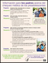 Información para los padres acerca del chequeo médico de los preadolescentes (flyer image).