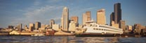 A ferry travels near the Port of Seattle 