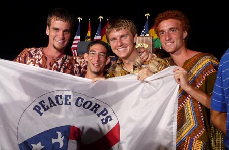 Peace Corps Volunteers greet President Barack Obama speaking at a departure ceremony at the airport in Accra, Ghana, Saturday, July 11, 2009. (Photo/PCV Allison Hill)