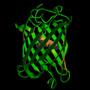 a 3D illustration of a protein structure.