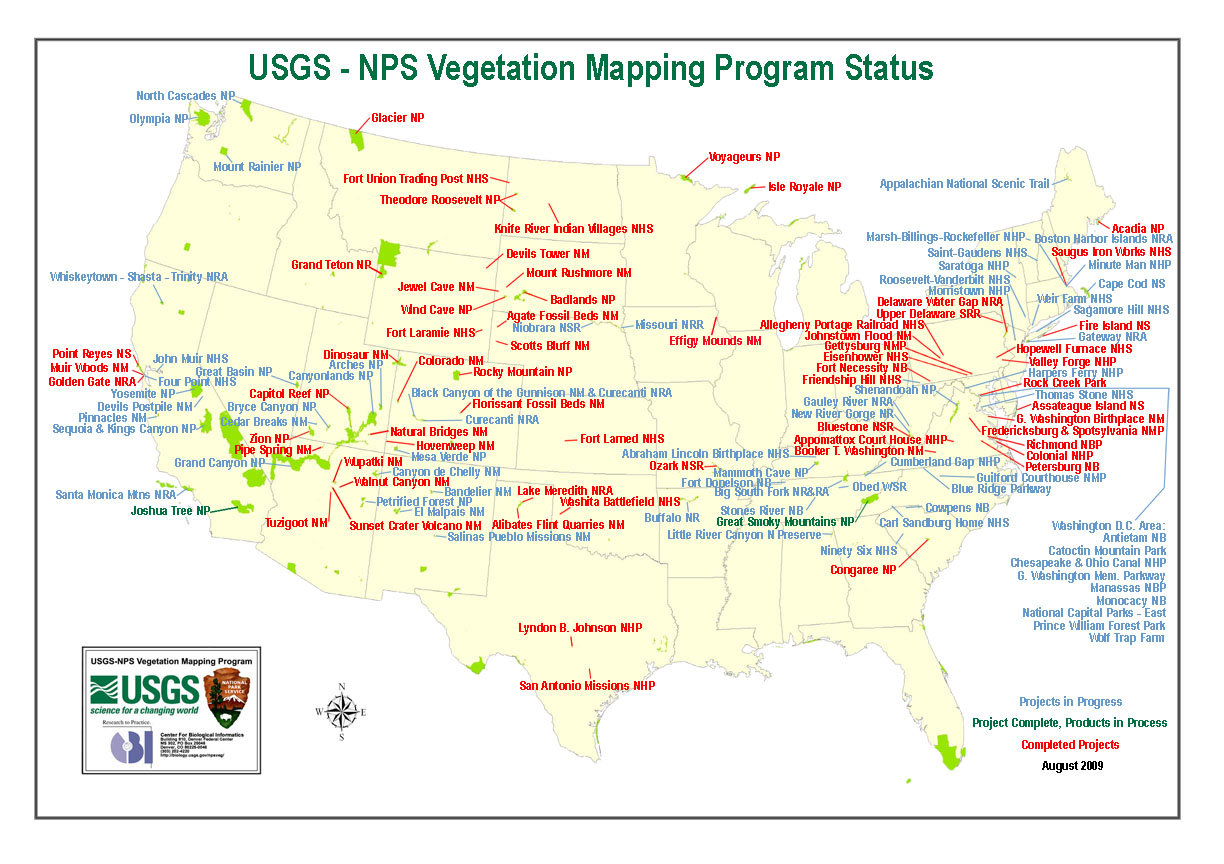 Graphic showing Status of Vegetation Mapping in National Parks