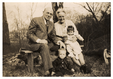 [Wilbur A. and Margaret Sawyer with their grandsons Billy and Bobby Sawyer in Newtonville, Massachusetts]. 13 April 1947.