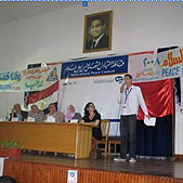AFS-USA 2008 Summer Language Institute participant delivers a speech in Arabic before the Port Said Deputy Governor.