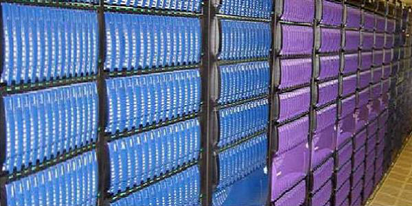 The storage system of the Columbia supercomputer, built by SGI for NASA, holds 440 terabytes of data. (Photo credit: Stephen Shankland)
