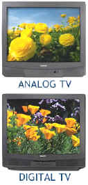 Photos of an analog TV and a digital TV