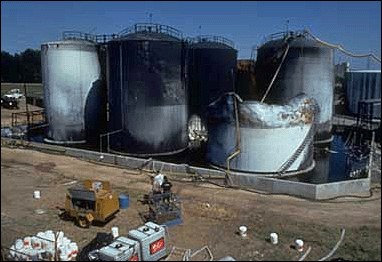 View of burned tanks.