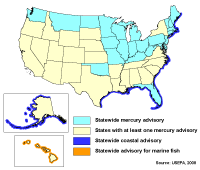States with mercury fish consumption advisories (EPA, 2008). Every state has at least one advisory. 