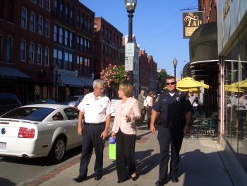 Tsongas talks with Haverhill residents during a tour of major economic development projects in Haverhill