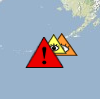 Icons for three erupting Aleutian volcanoes