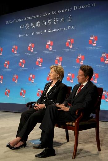 Secretary Geithner and Secretary Clinton at the U.S.-China Strategic and Economic Dialogue opening ceremonies.