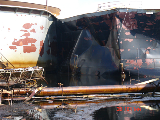 Damaged storage tanks.