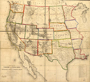 An 1858 map of the territory of the United States from the Mississippi River to the Pacific Ocean