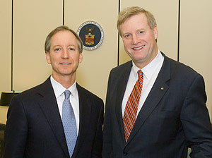 (L to R) Lee Styslinger III, Chief Executive Officer, Altec Industries, Inc.; and Edwin G. Foulke, Jr., former-Assistant Secretary, USDOL-OSHA; met on March 13, 2008 to discuss the OSHA and Altec Alliance.