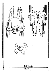 Minimum clear width for passage of two wheelchairs is shown to be 60 inches minimum.