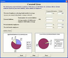 Screen shot of diabetes calculator showing sample results charts.