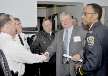 Congressman Brady greets security officers at inter-agency homeland security forum he hosted at the University of Pennsylvania. 