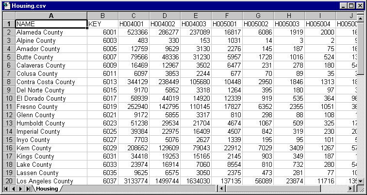Graphic showing the display of the file through Excel