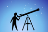 Illustration of person using a telescope.