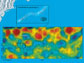 Data from satellite altimeters, which measure sea surface heights, show depressions (blue) and bumps (red) that mark cold- and warm-water eddies in the ocean on June 17, 2005. Researchers tracked the southwestward motion of eddy A4 by ship from June 24 to Sept. 12