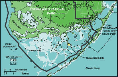 map showing location of Russell Bank cores