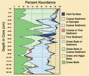 area diagram of percent abundance of molluscs indicative of substrate types