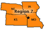 Region 7 - map of 4 states:  Iowa, Kansas, Missouri, Nebraska