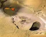 The Galileo spacecraft caught this volcanic eruption at Io's Tvashtar Catena region in 1999.