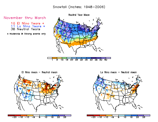 Mean seasonal snowfall in inches