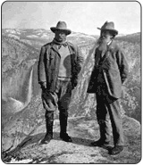 President Theodore Roosevelt and John Muir on Glacier Point, Yosemite Valley, California.
