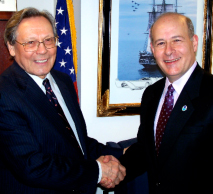 Dr. Nikolai Laverov (left) and Dr. Richard Spinrad meet at OAR Headquarters, Silver Spring, Md.