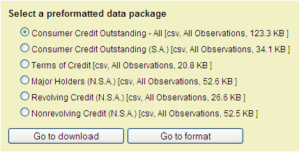 Image of the select a preformatted data package section of the choose page with radio buttons