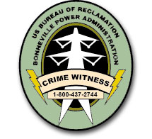 Bureau of Reclamation Crime Witness logo. 1-877-437-2744.