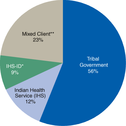 Pie chart comparing American Indian/Alaska Native (AI/AN) Facilities, by Type of AI/AN Group in 2007. Accessible table located under figure.