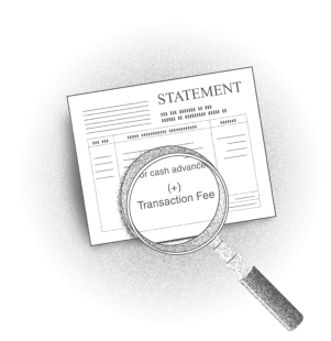 Illustration of a billing statement with a magnifying glass on top.