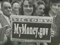 smiling girl holding a mymoney.gov sign