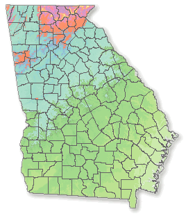 Map of Georgia showing the counties. Selectable list appears below.