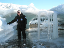 Astrobiologist Dr. Richard Hoover of NASA’s Marshall Space Flight Center in Huntsville, Ala., seen here in the Schirmacher Oasis ice cave in Antarctica in February 2009.