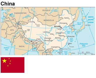 Map and flag of China