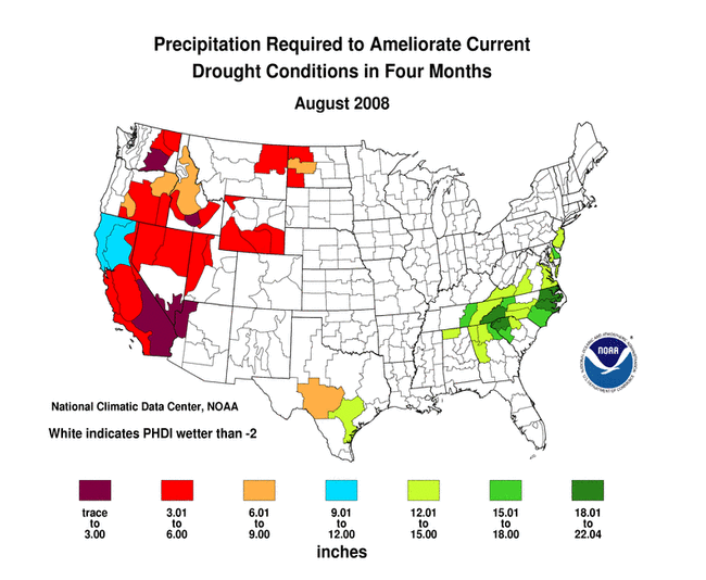 map of precipitation needed to ameliorate drought in 4 months