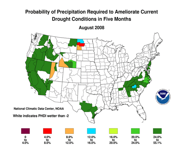 map of probability of receiving precipitation to ameliorate drought in 5 months