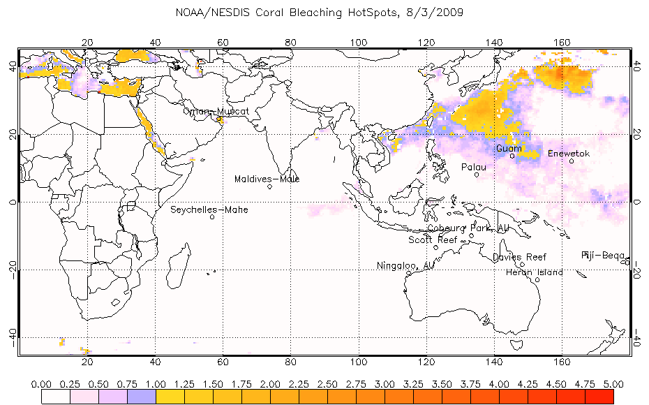 Maximum Monthly Sea Surface Temperature Climatology showing the Indian Ocean