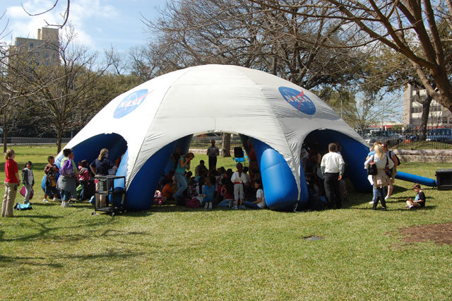 A NASA inflatable tent exhibit on display in Austin, TX.