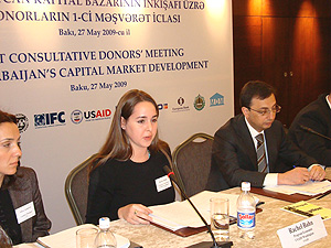 USAID economist Rachel Bahn delivered opening remarks at the First Consultative Donors’ Meeting on Azerbaijan’s Capital Market Development in May 2009.
