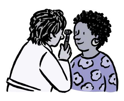 Cartoon of woman getting an eye exam