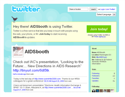 Screen shot of AIDS.gov Twitter account