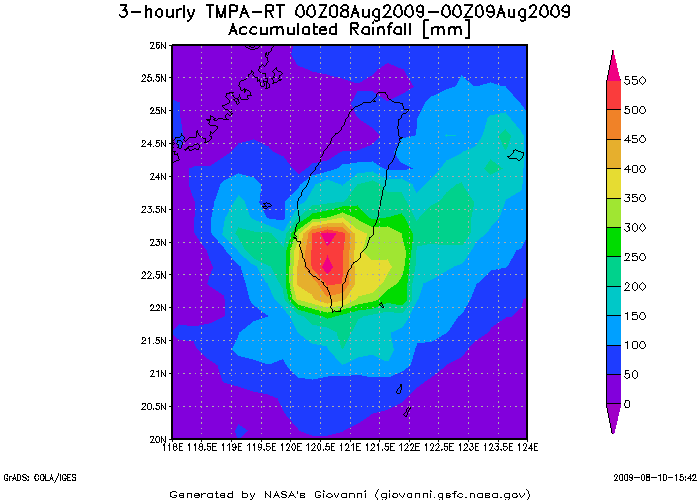 3B42RT image of Typhoon Morakot on August 08, Record Rainfall