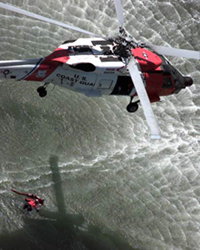 Helicopter rescue at sea.