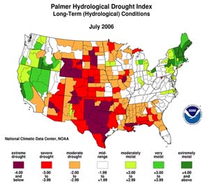 NOAA image of drought conditions across the United States in July 2006, a month where a heat wave gripped large sections of the nation.