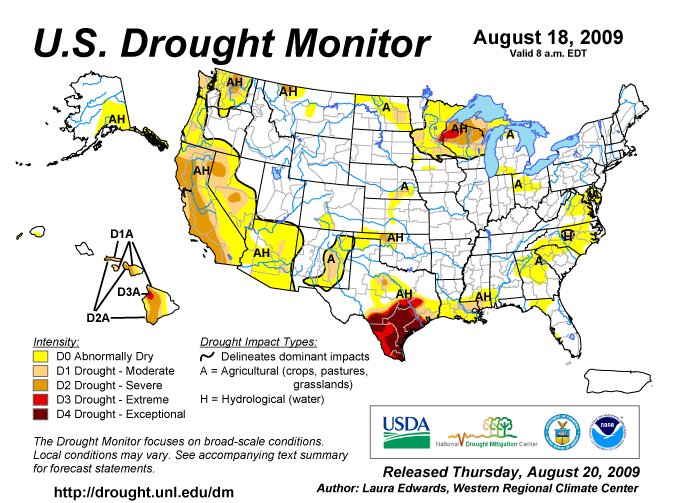 US Drought Monitor, August 18, 2009