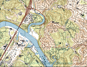 A section of a color topographic map.